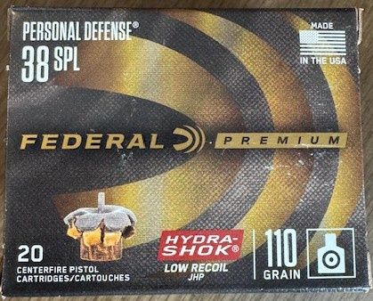 Federal Personal Defense Premium 38 Spl Hyra-shok 110 grain 20 rounds