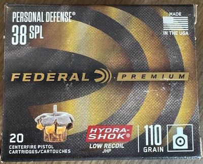 Federal Personal Defense Premium 38 Spl Hyra-shok 110 grain 20 rounds
