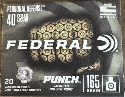 Federal Personal Defense 40 S&amp;W 165 grain Punch 20 rounds