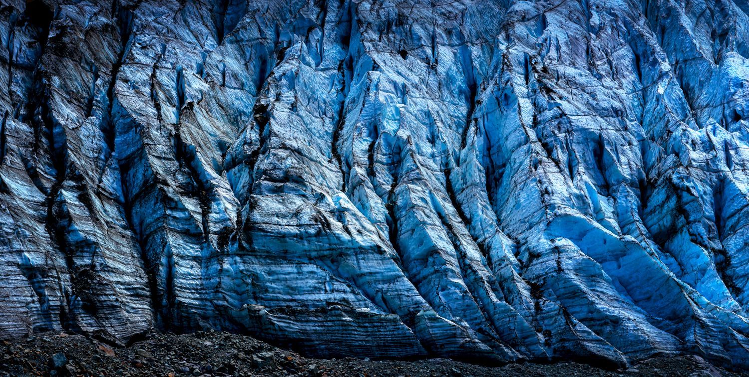 Frozen Sapphire: Lower Curtis Glacier 20"X10" printed under acrylic glass