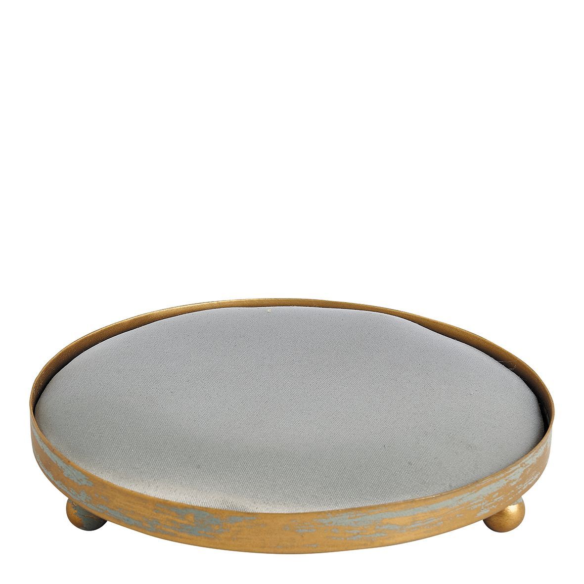 BANDEJA ORO TAPIZADA GRIS REDONDA