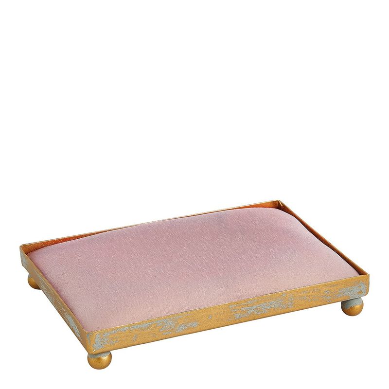 BANDEJA ORO TAPIZADO ROSA RECTANGULAR