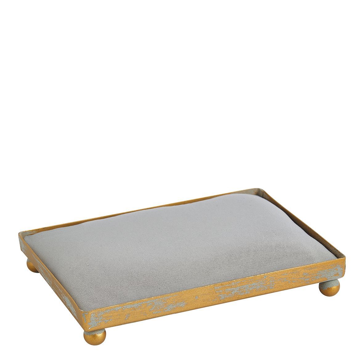 BANDEJA ORO TAPIZADO GRIS RECTANGULAR