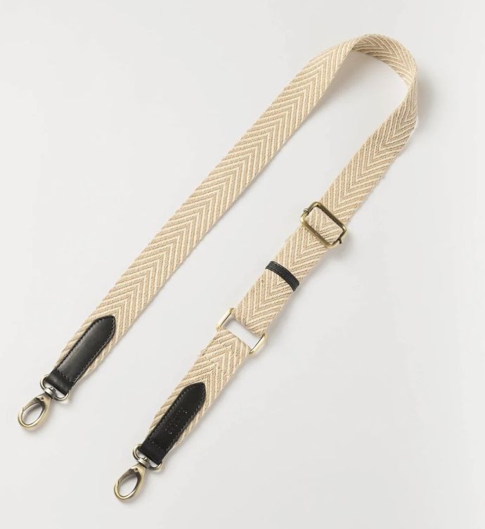 Herringbone Webbing Strap - Sand / Black Classic Leather