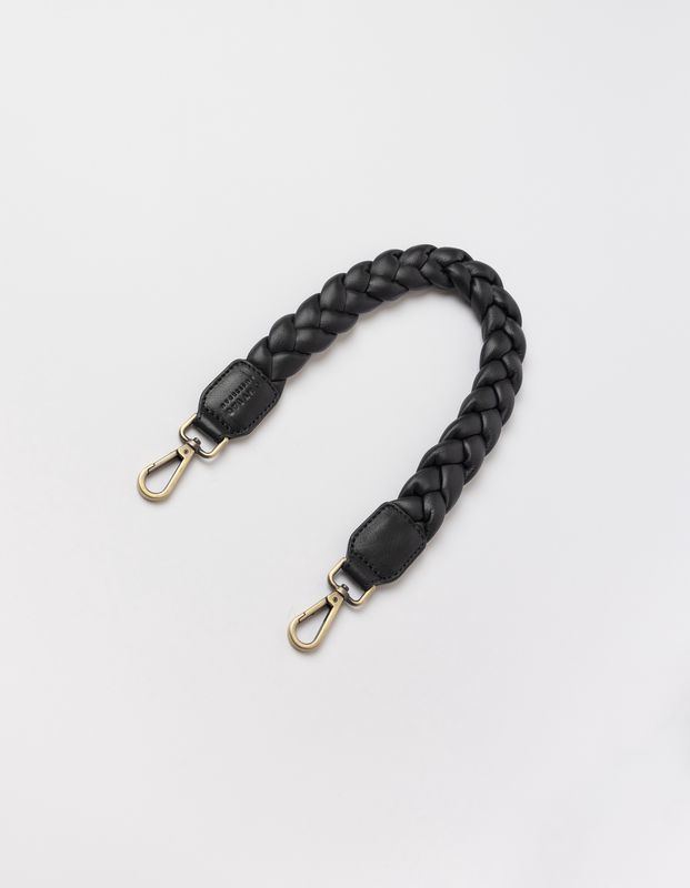 Braided Shoulder Strap - Black Soft Grain Leather