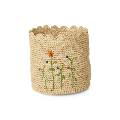 Raffia Crocheted storage with flower  - Rice