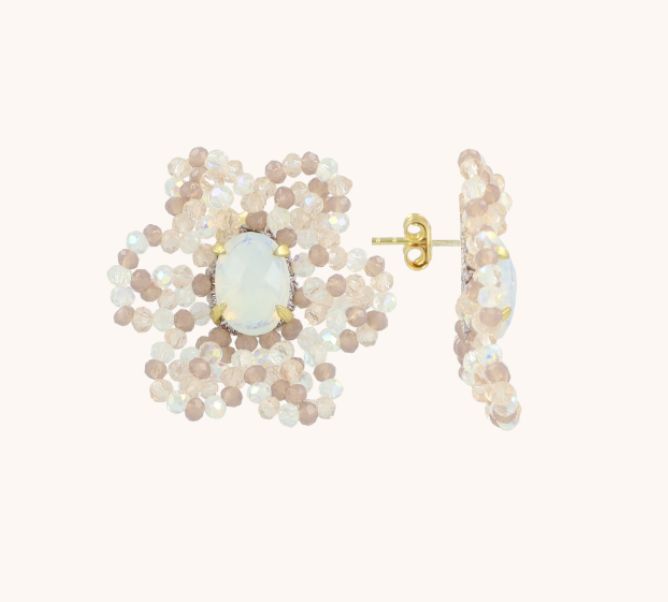 Flower w/full Leaves  - White Crystal/Lila
