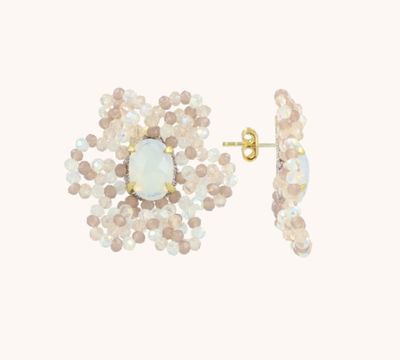 Flower w/full Leaves  - White Crystal/Lila