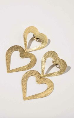 CL earring double heart open satin brushed - Lott