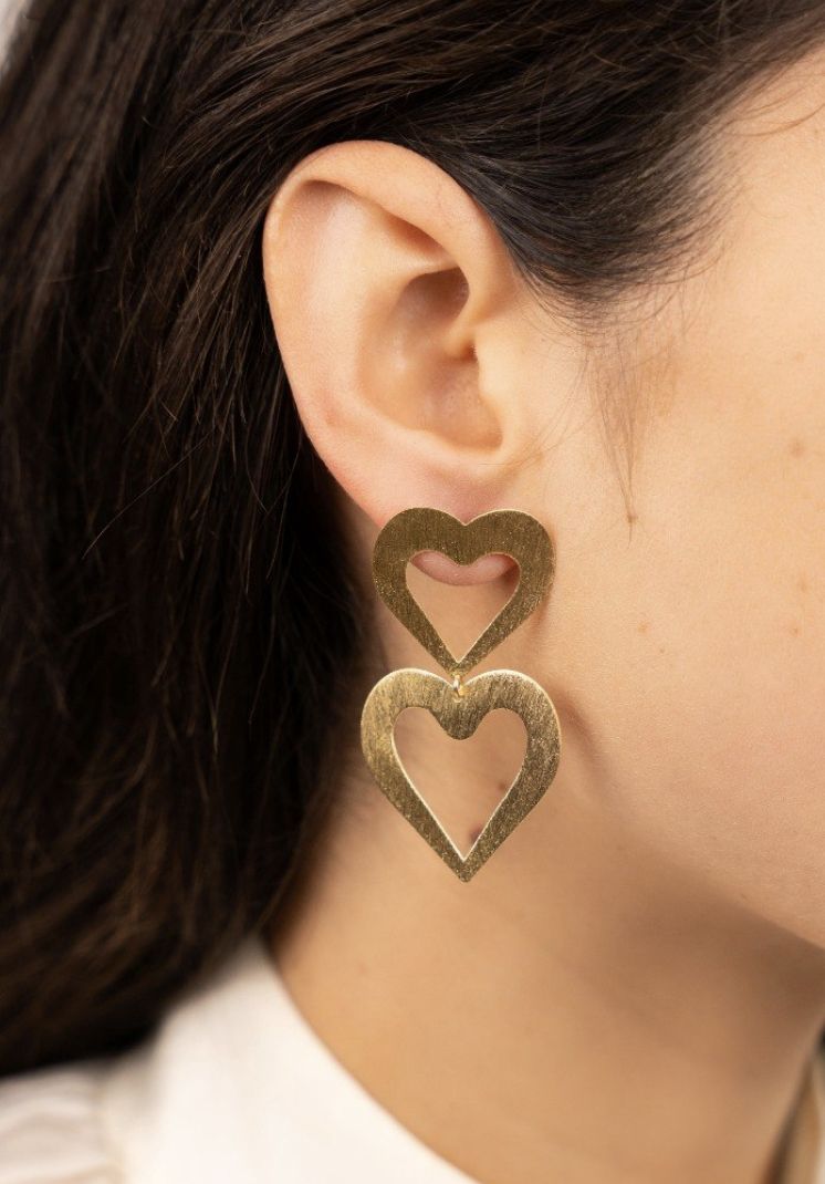 CL earring double heart open satin brushed - Lott
