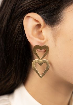 CL earring double heart open satin brushed - Lott