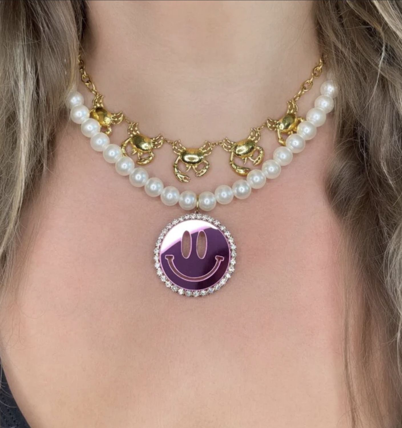 Smiley necklace pink
