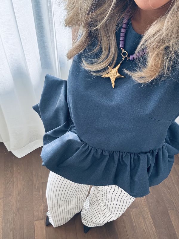 Denim ruffle top - attire