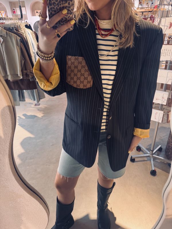 Blazer - Blauw - Gucci - met geel detail - Attire Amsterdam