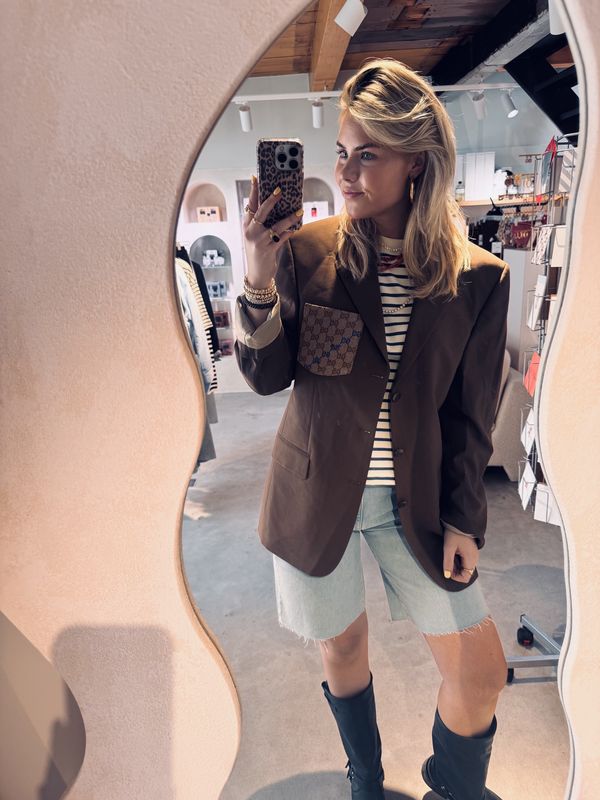 Blazer -  Bruin - life is Gucci - groen detail - attire Amsterdam