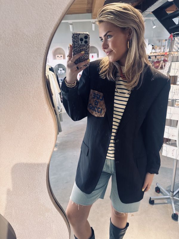 Blazer -  Bruin-  life is Gucci - blauw detail - attire Amsterdam