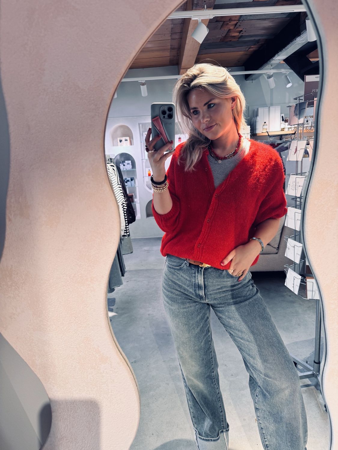 button up cardigan ribbon red - catwalk junkie