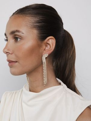 chain white strass long earrings - souvenirs de pomme
