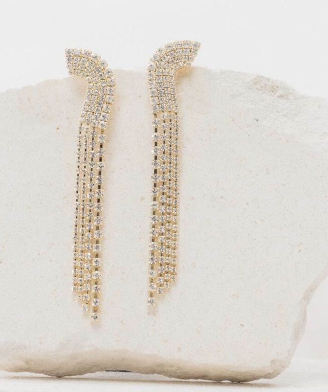 chain white strass long earrings - souvenirs de pomme