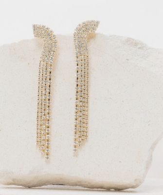 chain white strass long earrings - souvenirs de pomme