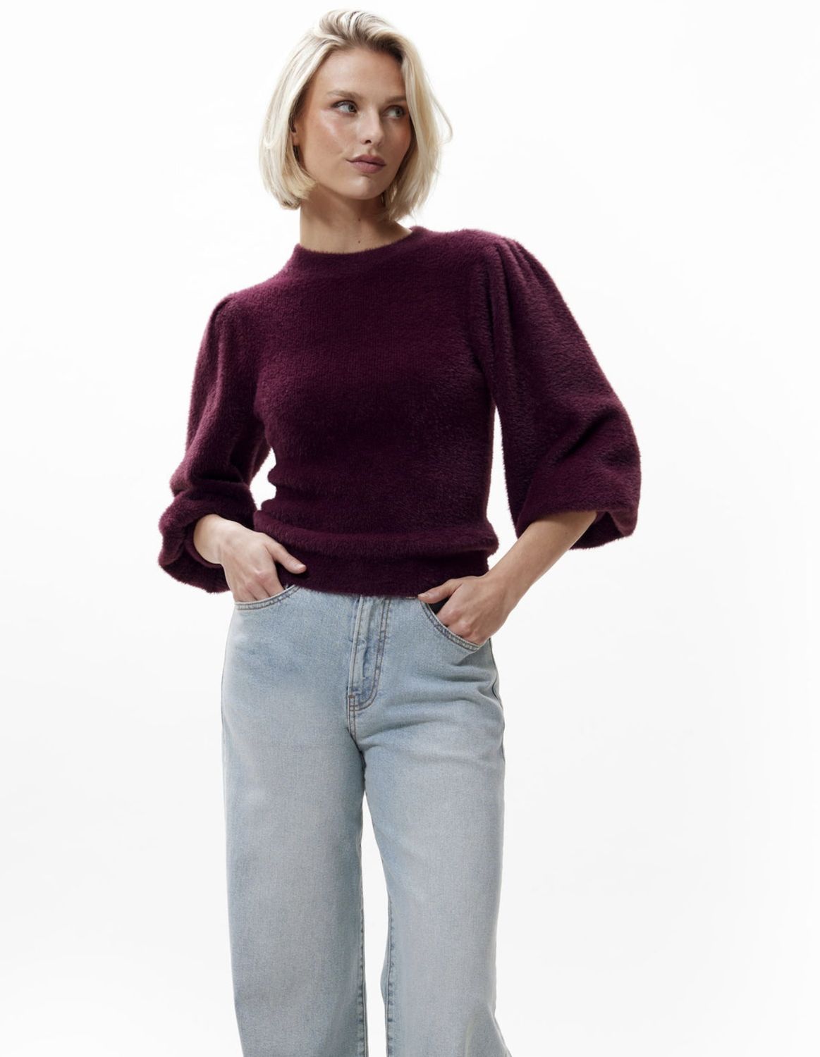 Fuzzy puff sleeve Knit - Winetasting - Catwalk