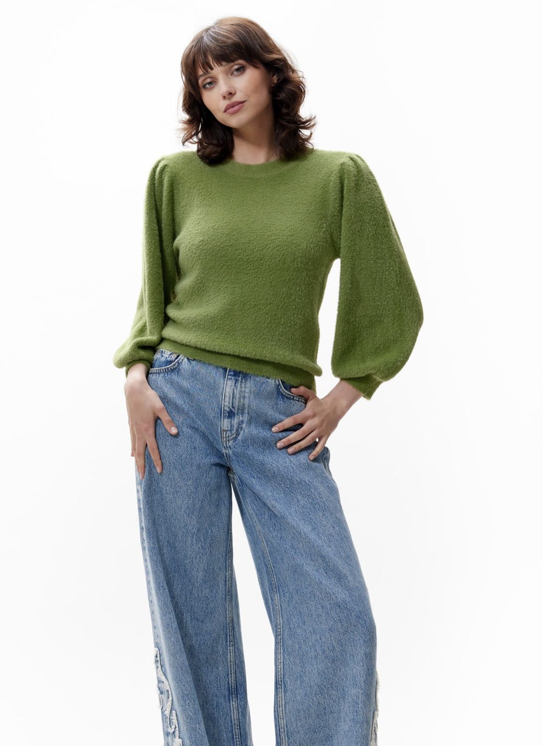 Fuzzy puff sleeve Knit - Grasshopper - Catwalk