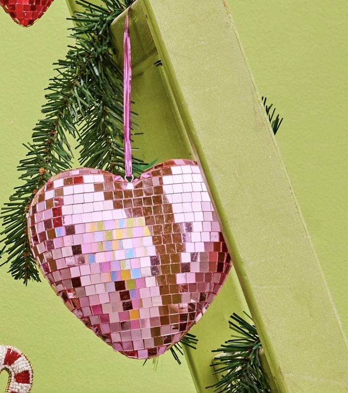 disco ball in heart shape soft pink medium - rice