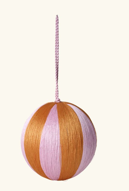 christmas fabric hanging ornament with soft pink/orange candy stripes - rice