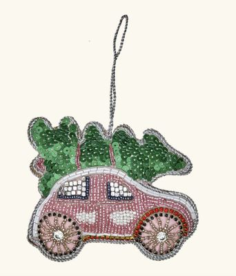 christmas fabric ornament with beads car - rice