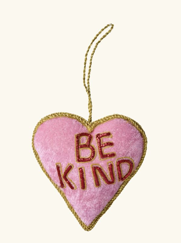 christmas fabric heart hanging ornament be kind - rice