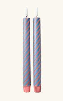 led candle in coral en petrol stripes 2x - rice