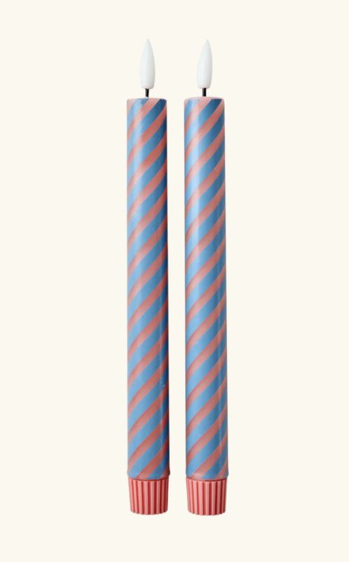led candle in coral en petrol stripes 2x - rice