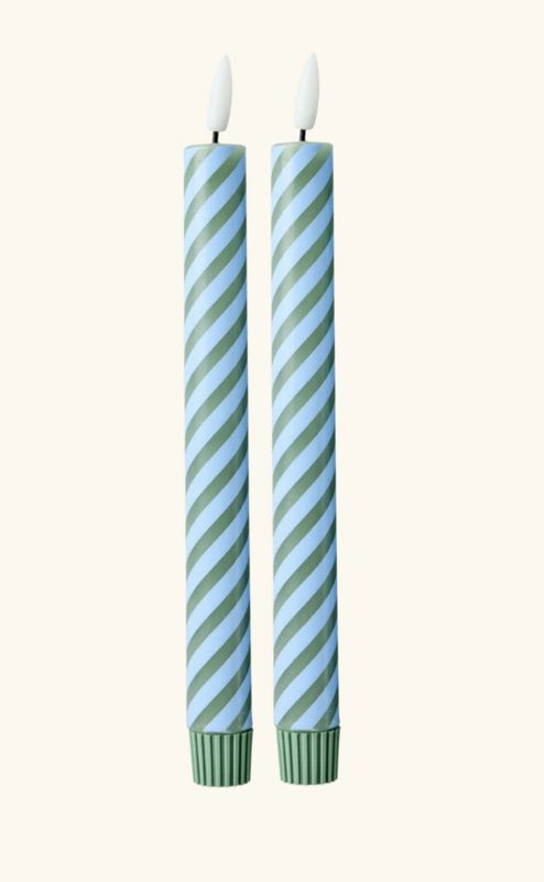 led candle in blue and green stripes 2 pack - rice