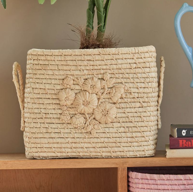 raffia square basket in nature with flower - rice