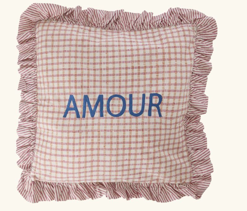 cotton square cushion with amour - rice