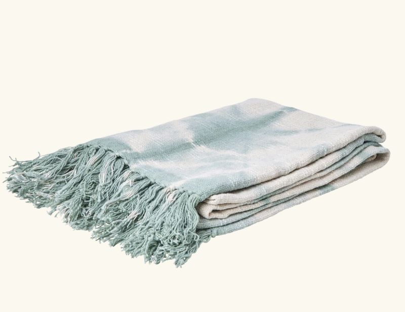 cotton tie &amp; dye throw in green blanket - rice
