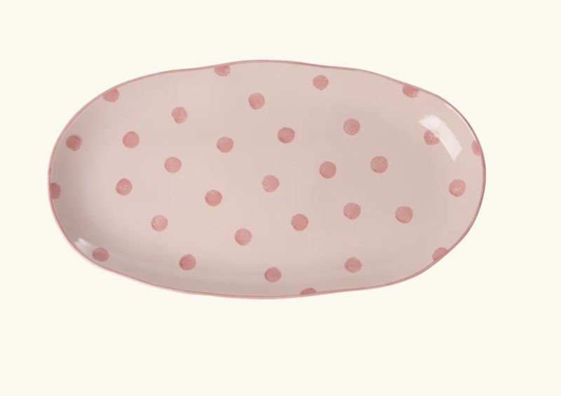 ceramic serving platter in pink with coral dots medium - rice