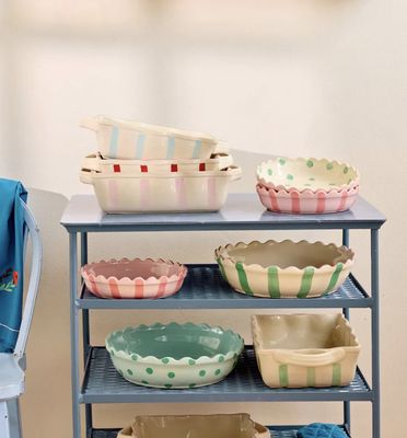 keramiek serving platter roze &amp; stippen - rice