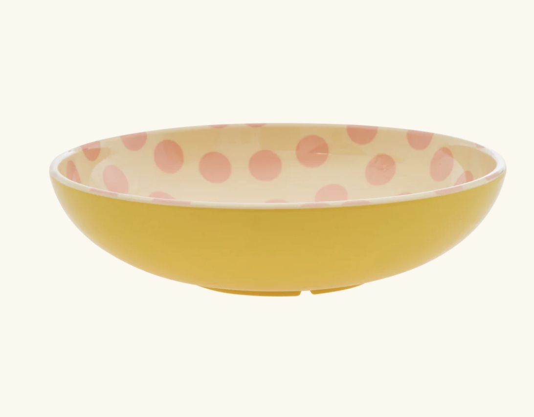 melamine salad bowl with pink dots print low - rice