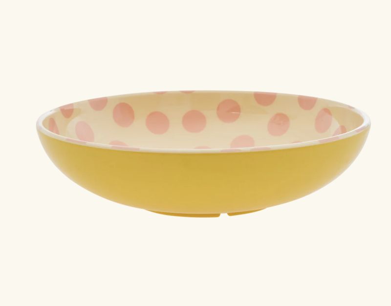 melamine salad bowl with pink dots print low - rice