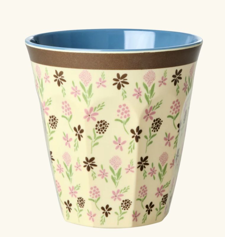 melamine cup with hacienda flower print medium - rice