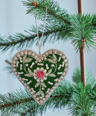 christmas fabric ornament with beads heart shape - rice