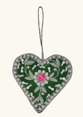 christmas fabric ornament with beads heart shape - rice