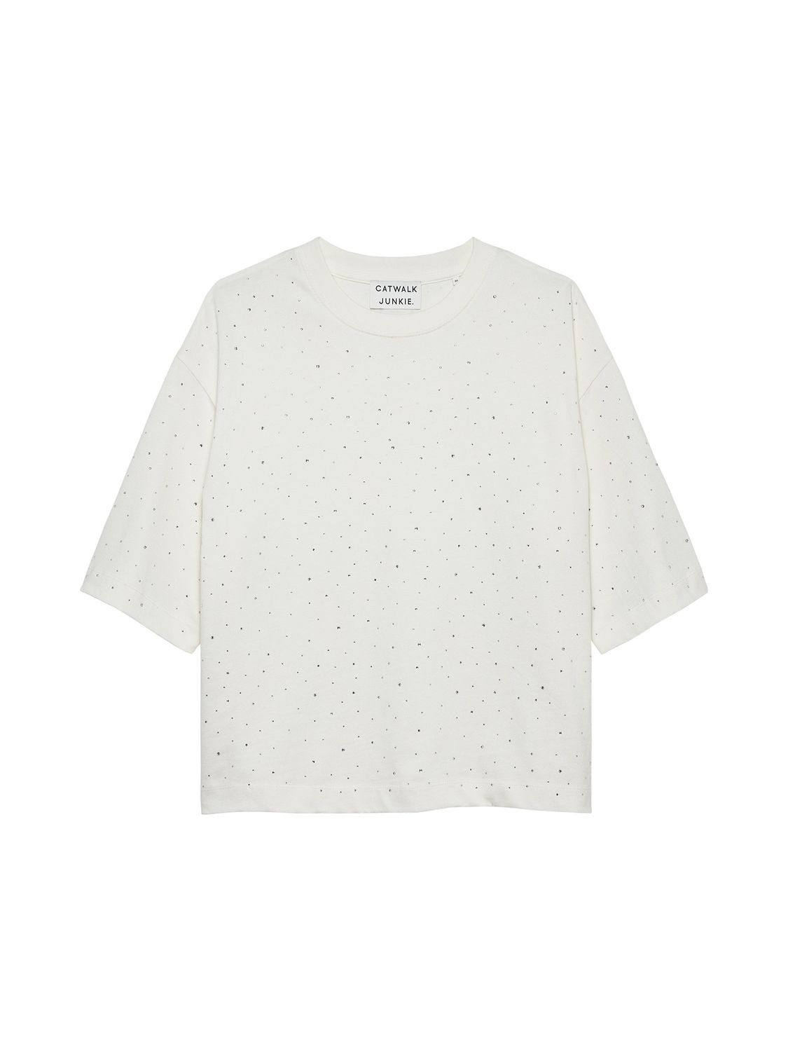 Loose fit strass T-shirt - White -Catwalk Junkie