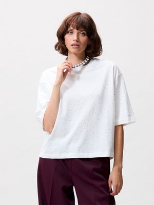 Loose fit strass T-shirt - White -Catwalk Junkie