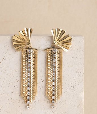 ginkgo chain white strass long earrings - souvenirs de pomme