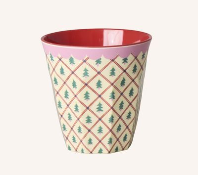 Melamine Cup with Diamond Christmas Tree Print - Medium - 250 ml - rice