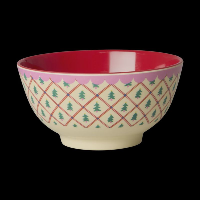 Melamine Bowl with Diamond Christmas Tree Print - Medium - 700 ml - rice