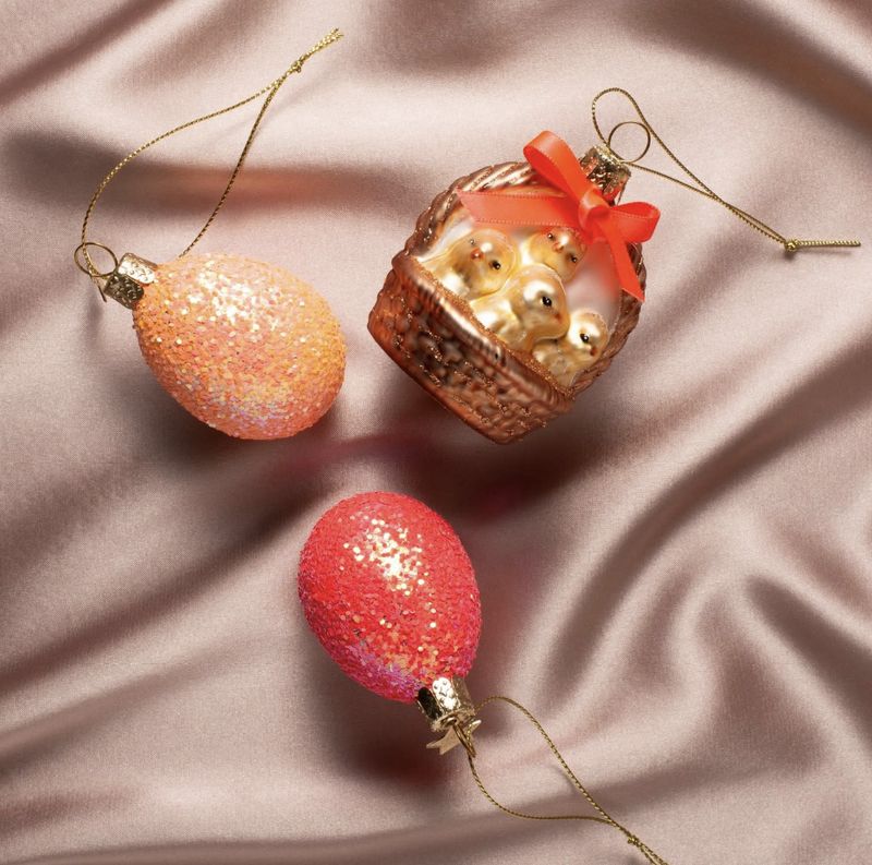 ornament glass easter set - egg chicks in basket and egg - vondels