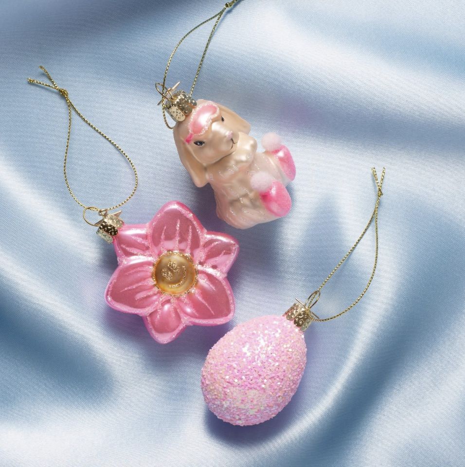 ornament glass easter set daisy - egg - and rabbit - vondels